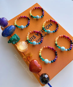 15mm Larimar + Kaleidoscope - Rainbow Gemstone Stretch Mala Bracelet