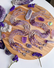 Load image into Gallery viewer, Cultivating Inner Peace - 108 Mala Bead Necklace - AAA Rubies + Lavender Amethyst + Aura Quartz + Lavender Amethyst Guru - Amethyst Beaded Tassel