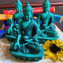 Load image into Gallery viewer, 6&quot; Medicine Buddha Statue - Green Resin - Peace + Health + Healing