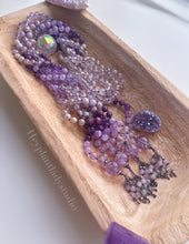 Load image into Gallery viewer, Cultivating Inner Peace - 108 Mala Bead Necklace - AAA Rubies + Lavender Amethyst + Aura Quartz + Lavender Amethyst Guru - Amethyst Beaded Tassel