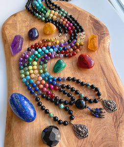 Devotion - Chakra Gemstone 108 Mala Bead Necklace - Bronze Ganesha