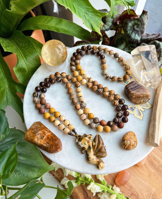 Follow the Sun - Ocean Jasper Seahorse - Tibetan OM Conch Shell, Brown Garnet, Picture Jasper, Petrified Wood, Yellow Sunstone, Mookaite Jasper