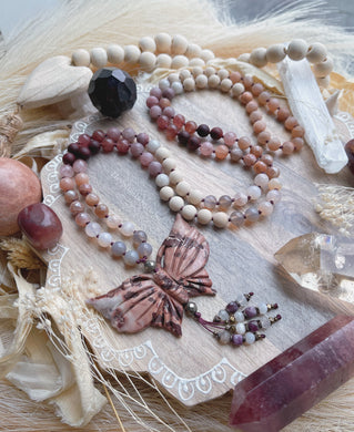 Growth + Transformation - Jasper Butterfly, Cherry Blossom Agate, Strawberry Quartz, Rosewood, Sunstone, Pyrite, Pink Tourmaline