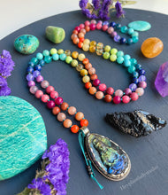 Load image into Gallery viewer, Rainbow Flash Labradorite + Rainbow Gemstone 108 Mala Bead Necklace (40&quot;) - Turquoise Cord