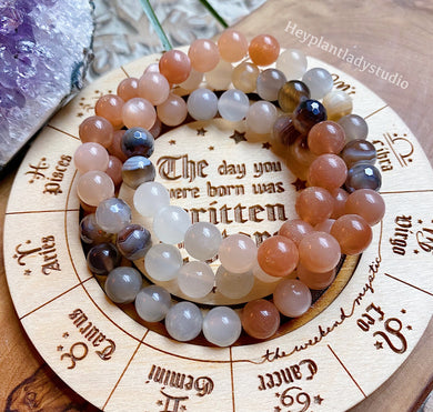 Optimistic Spirit Bracelet - Moonstone + Botswana Agate + Mystic Agate