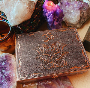 OM Lotus Bronze Metal Lined Jewelry Box