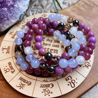 Stress Free Bracelet - Phosphosiderite + Blue Chalcedony + Selenite
