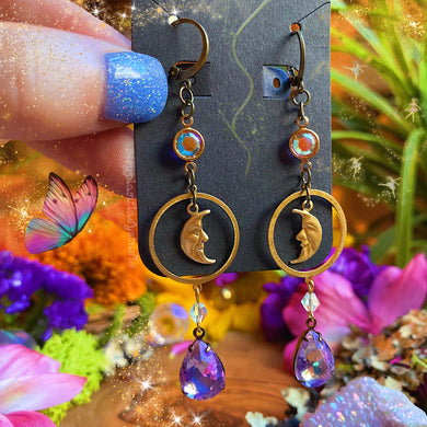 Lavender Lady Luna - Brass Earrings