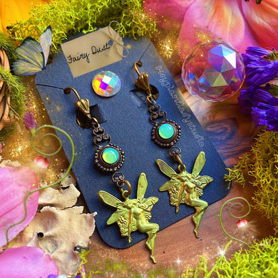 Green Fairy - Absinthe Green Patina Brass Dangles
