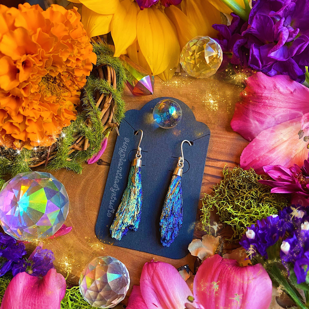 Rainbow Aura Kyanite + 925 Sterling Earrings