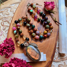 Load image into Gallery viewer, Wanderlust - 54 Mala Bead Necklace - 20&quot; Length - Tourmaline + Rudraksha