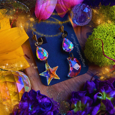 Moonbeam Earrings - Swarovski Moon + Star Dangles