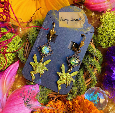 Dancing Green Fairy - Absinthe Green Patina Brass Dangles