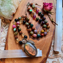 Load image into Gallery viewer, Wanderlust - 54 Mala Bead Necklace - 20&quot; Length - Tourmaline + Rudraksha
