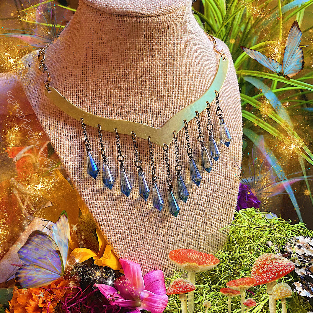 Fairy Queen - Crystal Prism + Brass Collar Necklace