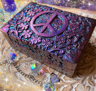 Fairy Treasures - Glitter Peace Sign Wooden Jewelry Box