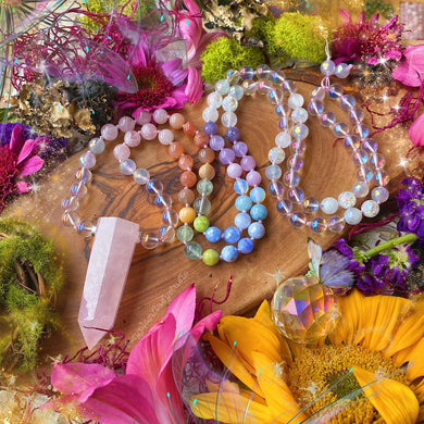 Fairy Garden - Aura Quartz + Rainbow Gemstone 108 Mala Necklace