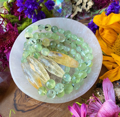 Higher Mind - AAA Diamond Cut Prehnite Coin + Marquise Cut Citrine