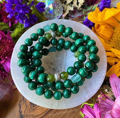 Adventure Awaits - AAA Malachite + Natural Peridot + Teal Apatite + Hill Tribe Silver Mystic Eye