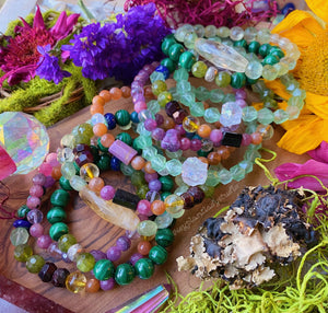 Cosmic Dance - AAA Fiery Sunstone + Rainbow Moonstone + Phosphosiderite Bracelet