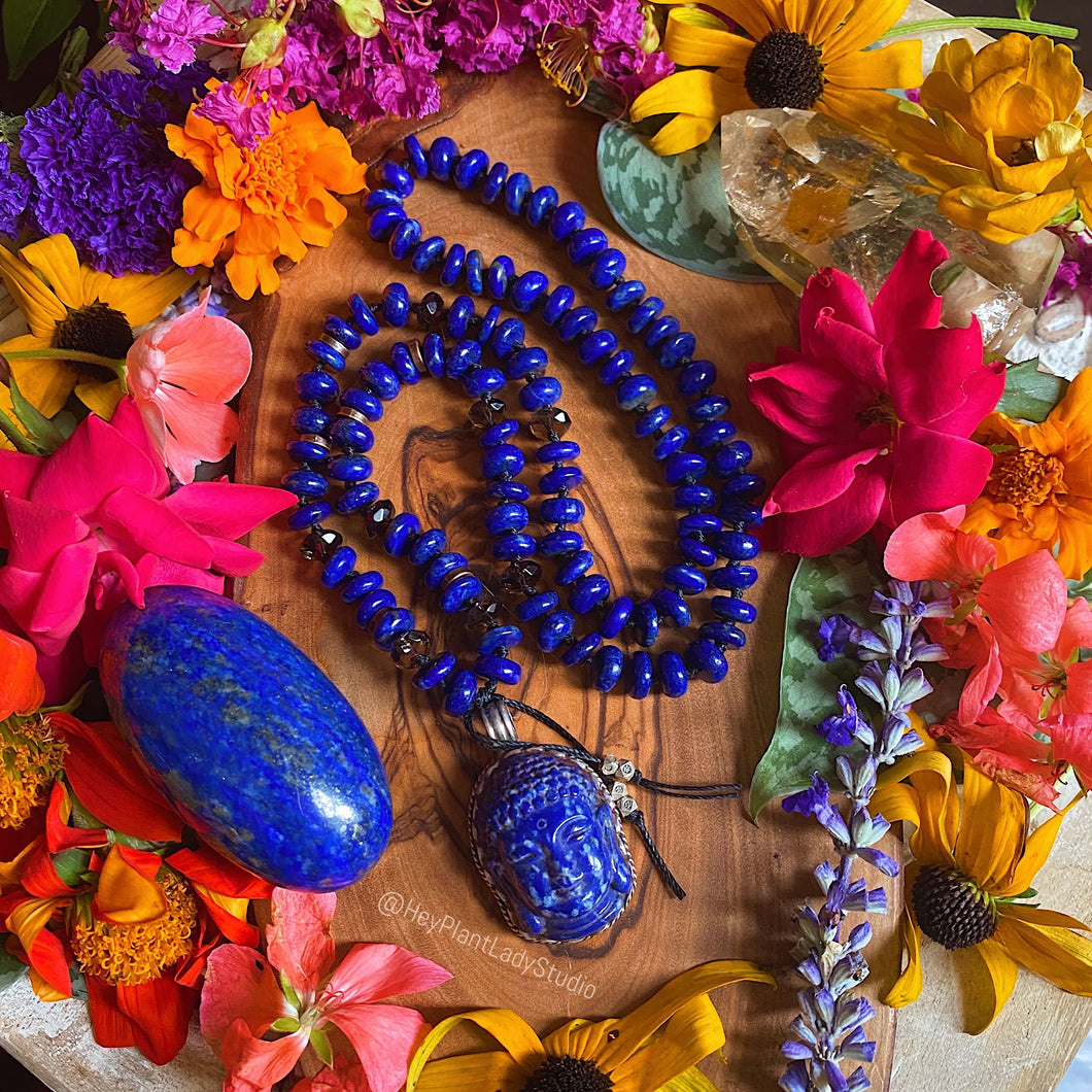 Visionary - 108 Lapis Lazuli + Tibetan Lapis Buddha Mala Necklace