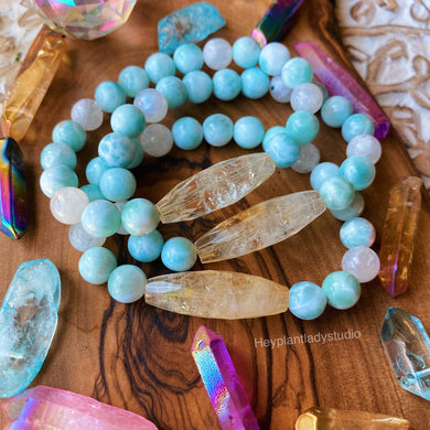 Happy Seas - Natural AA Larimar + Rainbow Moonstone + Citrine