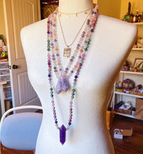 Load image into Gallery viewer, Carefree - 108 Rainbow Fluorite + Amethyst Mala Necklace