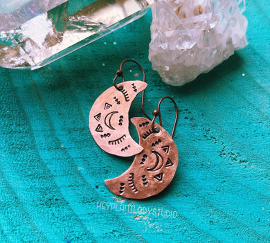 Moon - Boho Hand Stamped Earrings