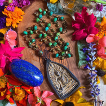Load image into Gallery viewer, Buddha&#39;s Garden - Thai Stone Buddha + 24&quot; Green Jasper Chain + Lampwork Glass Focal