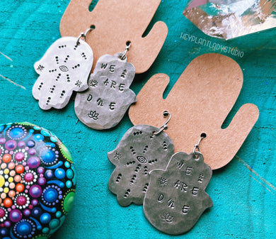 We Are One - Hamsa - Boho Hand Stamped Earrings