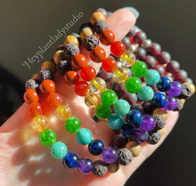 Load image into Gallery viewer, 7 Chakra Bracelet - Rainbow Gemstone + OM Karen Hill Tribe Silver Spacer