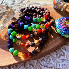 Load image into Gallery viewer, 7 Chakra Bracelet - Rainbow Gemstone + OM Karen Hill Tribe Silver Spacer