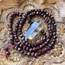 Load image into Gallery viewer, RESERVED - Pre-Order - Energized Spirit - 108 Garnet + Smoky Quartz Mala Necklace