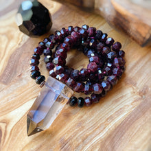 Load image into Gallery viewer, RESERVED - Pre-Order - Energized Spirit - 108 Garnet + Smoky Quartz Mala Necklace