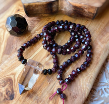 Load image into Gallery viewer, RESERVED - Pre-Order - Energized Spirit - 108 Garnet + Smoky Quartz Mala Necklace