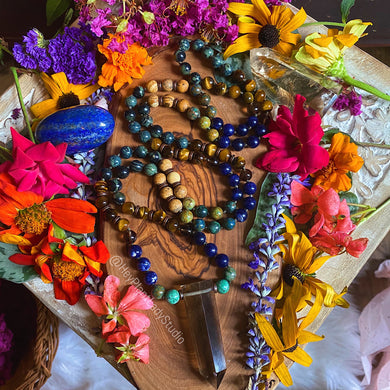 Goddess Gaia - 108 AAA African Sodalite + Kambaba Jasper Mala Necklace