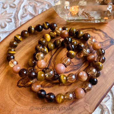 Resilience Mala Bracelet - Smoky Quartz + Sunstone + Tigers Eye + Bronzite