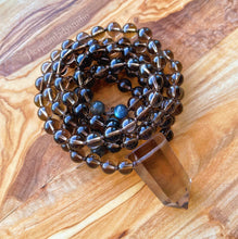 Load image into Gallery viewer, Soothing Smoky Mala Necklace - 108 Smoky Quartz + Labradorite
