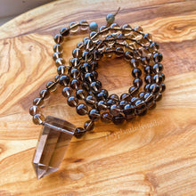 Load image into Gallery viewer, Soothing Smoky Mala Necklace - 108 Smoky Quartz + Labradorite