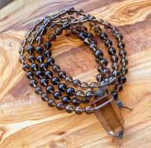 Load image into Gallery viewer, Soothing Smoky Mala Necklace - 108 Smoky Quartz + Labradorite