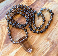 Load image into Gallery viewer, Soothing Smoky Mala Necklace - 108 Smoky Quartz + Labradorite
