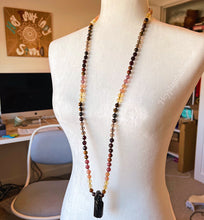 Load image into Gallery viewer, RESERVED - Lower Chakra Magic Mala - 108 Bead Mala Necklace - Garnet + Smoky Quartz + Tigers Eye + Sunstone + Citrine