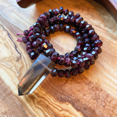 Energized Spirit - 108 Garnet + Smoky Quartz Mala Necklace