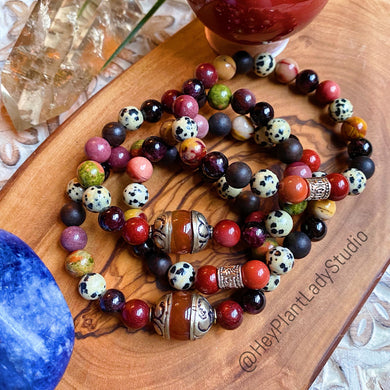 Karma Bracelet - Tibetan Agate + Mookaite + Dalmatian Jasper + Unakite