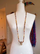 Load image into Gallery viewer, Leo Moon Mala Necklace  - 108 - Rutilated Quartz, Citrine, Petrified Wood, Picture Jasper, Mother of Pearl, Tigers Eye
