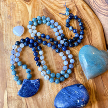 Load image into Gallery viewer, Purify the Soul Mala Necklace  - 108 - Sodalite, Selenite, Aquamarine, Blue Chalcedony, Rainbow Moonstone