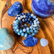 Load image into Gallery viewer, Purify the Soul Mala Necklace  - 108 - Sodalite, Selenite, Aquamarine, Blue Chalcedony, Rainbow Moonstone