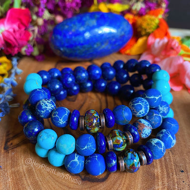 Water Lilies Bracelet - Lampwork Glass + Lapis Bracelet