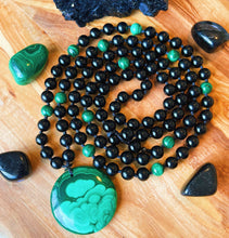 Load image into Gallery viewer, Transformation + Protection Mala Necklace  - 108 - Malachite, Black Tourmaline, Onyx