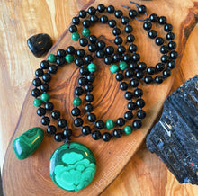 Load image into Gallery viewer, Transformation + Protection Mala Necklace  - 108 - Malachite, Black Tourmaline, Onyx